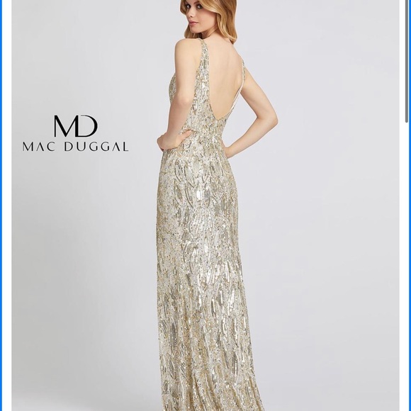 Sequin Cassandra stone 5018A Gown MAC DUGGAL Nude Gold for prom wedding party - Picture 2 of 5